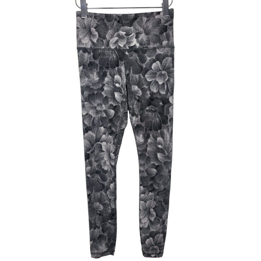 Athleta Leggings XS Womens High Rise Skinny Leg Black Grey Floral Print Pull On
